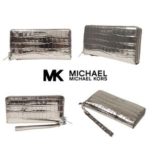 MICHAEL KORS MONEY PIECES CROC STYLE GRAY WALLET